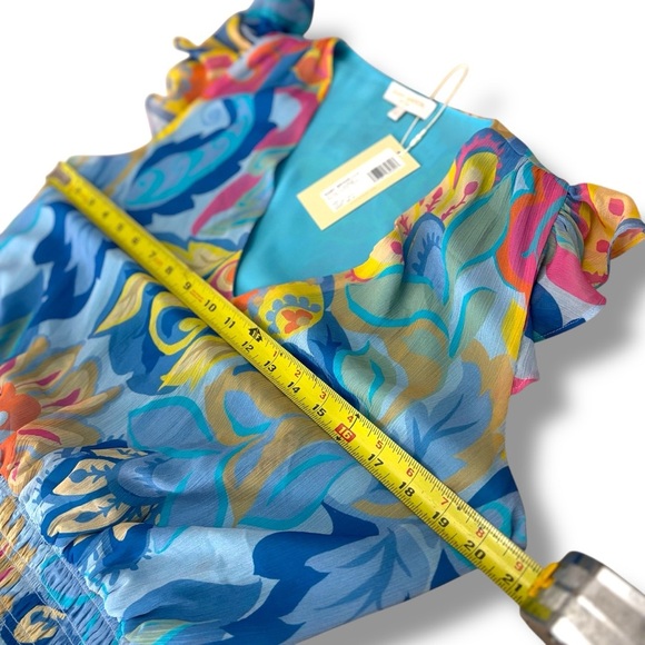 NWT Ramy Brook x ClassofPalmBeach Blue Simone Smocked Mini Dress - Large - Picture 4 of 10